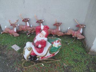 Santa Sleigh and Reindeer Blow Mold Set