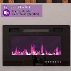 New 30 in. Wall Mount Electric Fireplace in Black With Adjustable Flame Colors & Speed,Touch Screen