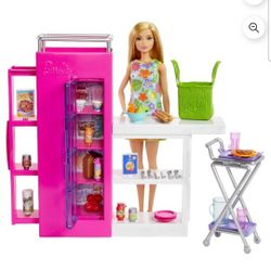 Barbie Doll and Ultimate Pantry Playset, Barbie Kitchen Add-On with 30+ Food-Themed Pieces