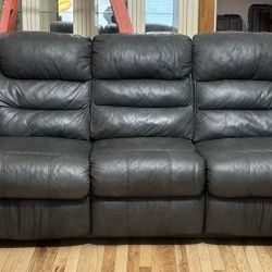 Pair Of 100% Genuine Leather Dual Recliner Couches