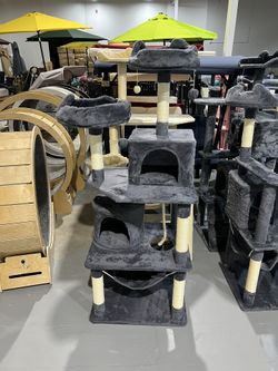 M-New 62.5in Multi-Level Cat Tree Tower & Cat Condo with 2 Plush Condos, Elevated Platform, Hammock, Sisal Scratching Posts, All-in-One Activity Cente