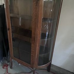Antique Curved Glass Curio Cabinet 