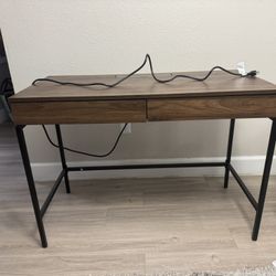 Wood Office Computer Desk with Power Outlets and USB Ports