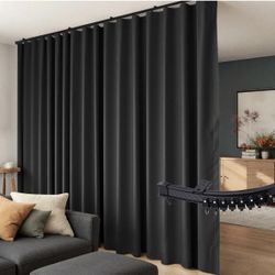 SS-Room Divider Flexible Ceiling Tracks Set Curtain W120 x H108 Black Drape & Black Rail