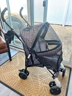 BEAUTIFUL NAVY BLUE YELLOW PLAID PET STROLLER ✨🐾🩵💙