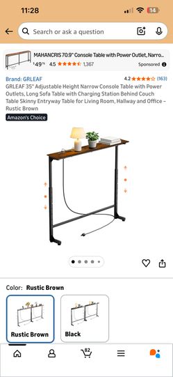 Adjustable Height Narrow Console Table with Power Outlets, Long Sofa Table with Charging Station Behind Couch Table Skinny Entryway Table f