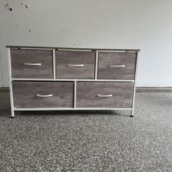 5-Drawer Fabric Dresser Organizer – Rustic Wood Top, Metal Frame