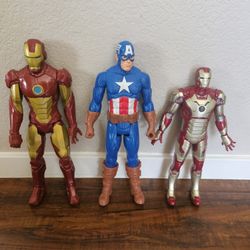Marvel Action Figures Lot: Iron Man, Captain America