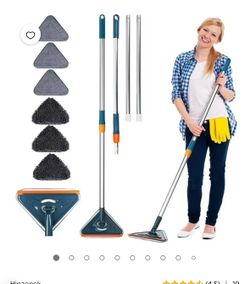 Hinzonek85" ​Wall Mop Wall Cleaner with Long Handle , 360° Rotating Microfiber Dust Mop Triangle Wet and Dry Dust Mop for Ceiling Window Washer, Clean