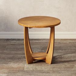 New Set Of 2 Rustic Farmhouse Round Brown Wood End Table with Storage Shelf