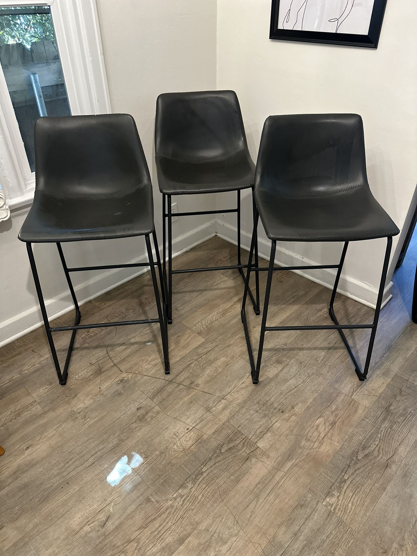 3 Grey Leather High Top Chairs