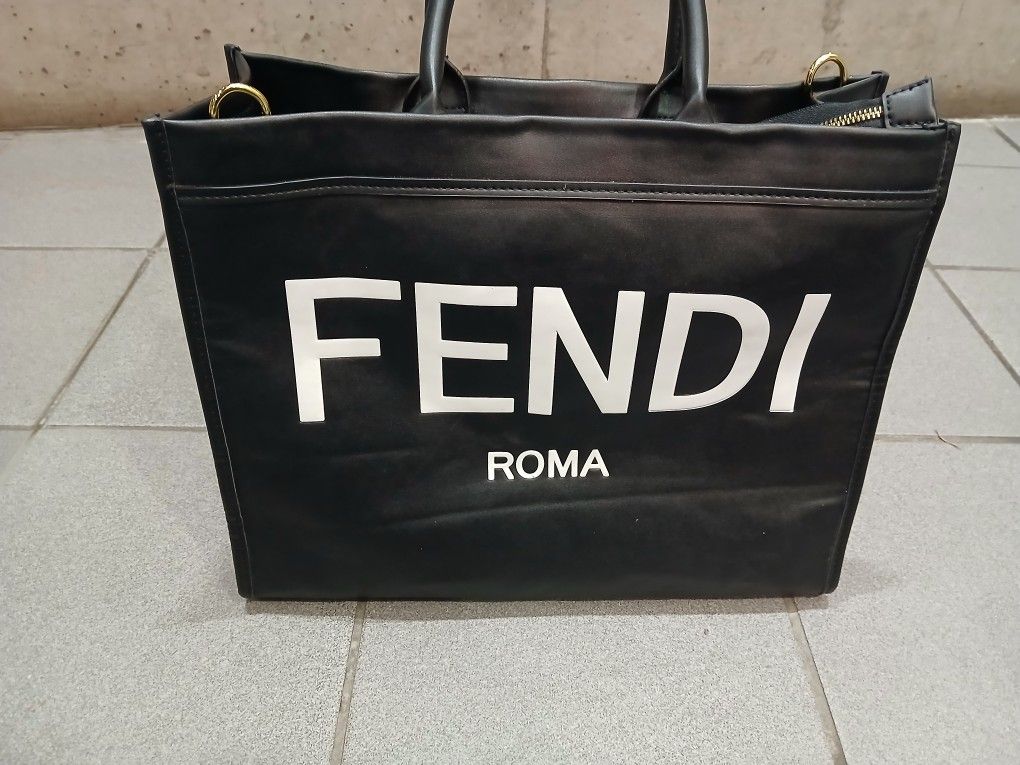 Authentic Fendi Black Leather Designer Tote Bag