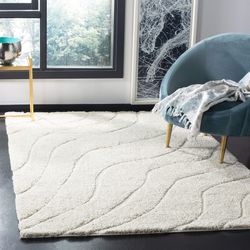 SAFAVIEH Florida Shag Collection Area Rug- 8’6x12’ Creme & Creme,Non-Shedding & Easy Care, 1.2 thick