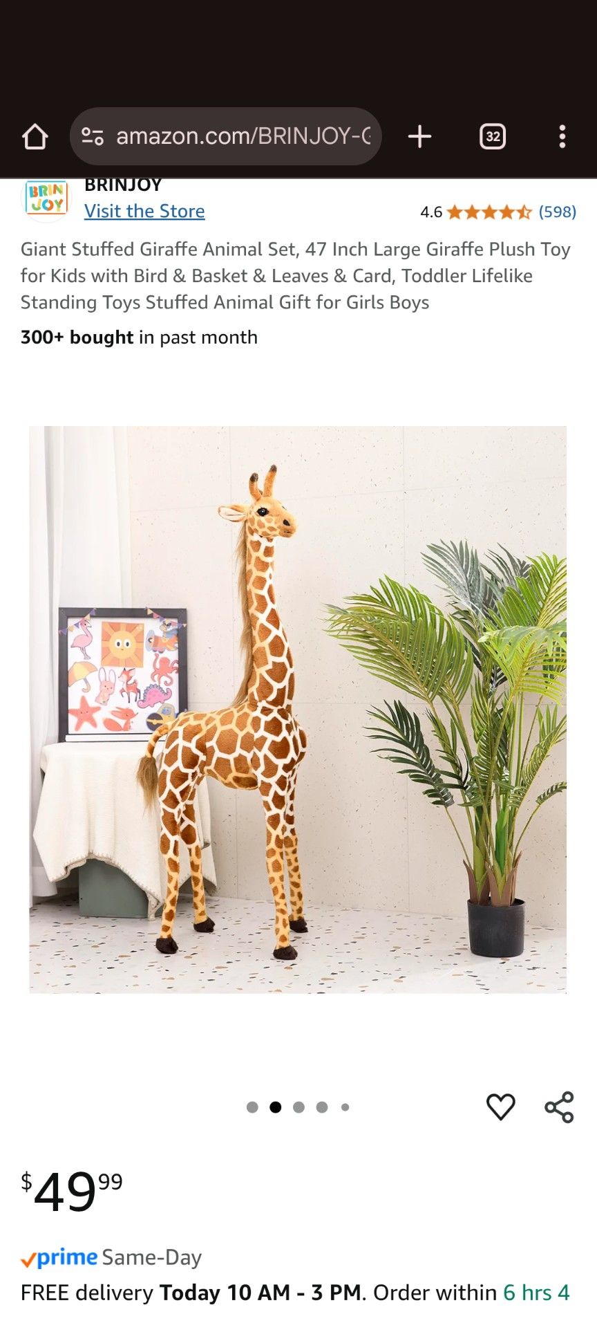 Brinjoy Giant Stuffed Giraffe Animal Set