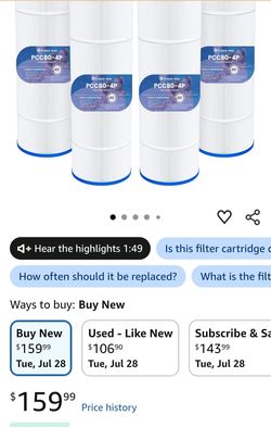 CCP320 Pool Filter Cartridges Replacement for Pentair Clean & Clear Plus 320, Replace Pleatco PCC80-PAK4, Pentair R173573, 160340, 320 sq.ft, 4 Pack