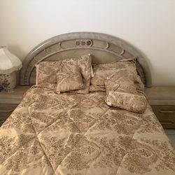 Modern Glam Bedroom Set – Dresser, Round Mirror, Headboard & Nightstands