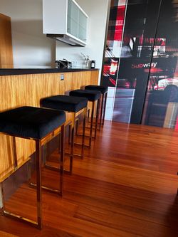 Set of 4 - Black Velvet Bar Stools with Gold Metal Frame – Set of 4