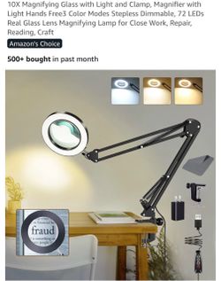 10X Magnifying Glass with Light and Clamp