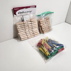 Laundry Clothes Pins Wooden and Plastic