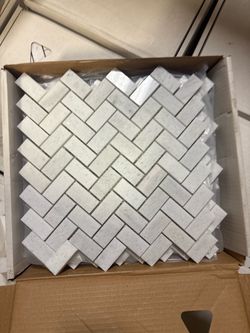 12 x 12 Marble Herringbone Mosaic