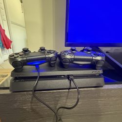 PlayStation 4 Slim Console 1TB PS4 And 2 Controller  And cables Play 4