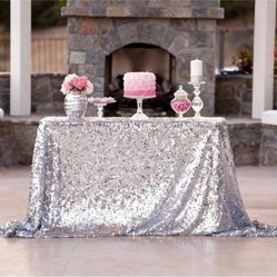50''x72''Silver Sequin Tablecloth, Wedding Table Cloth, Sparkle Sequin Linens, Glitz, Sequin Cake Tablecloth, Sequin Tablecloth (50''x72'')