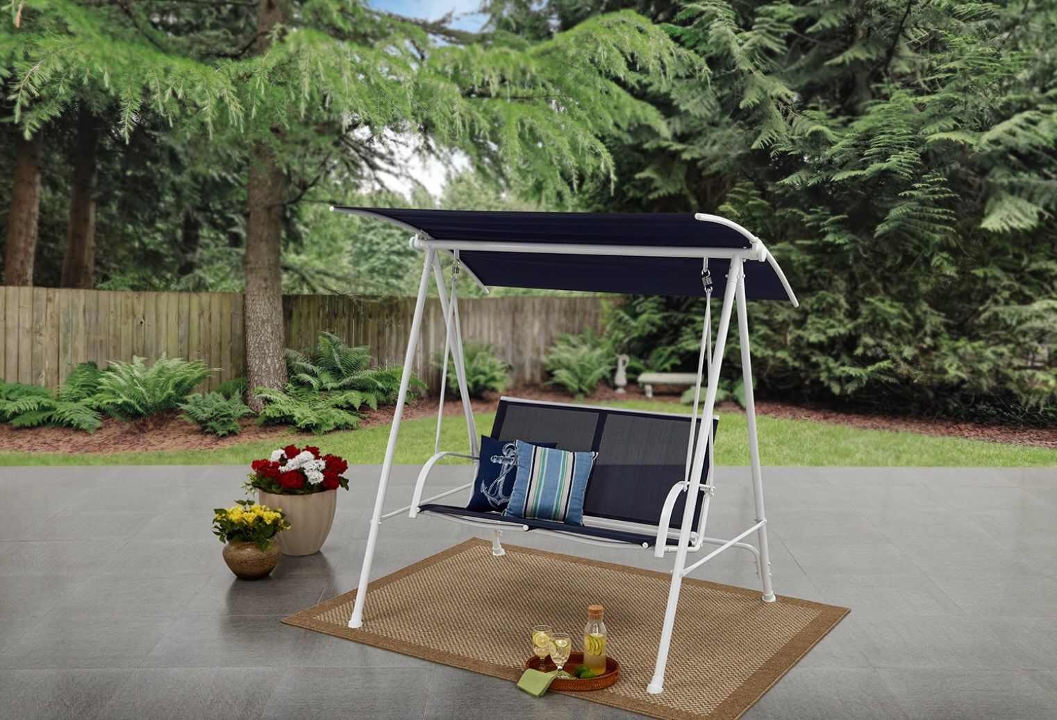 2 Person Canopy Patio Garden Yard Porch Swing Outdoor Furniture Sling Seats In Blue