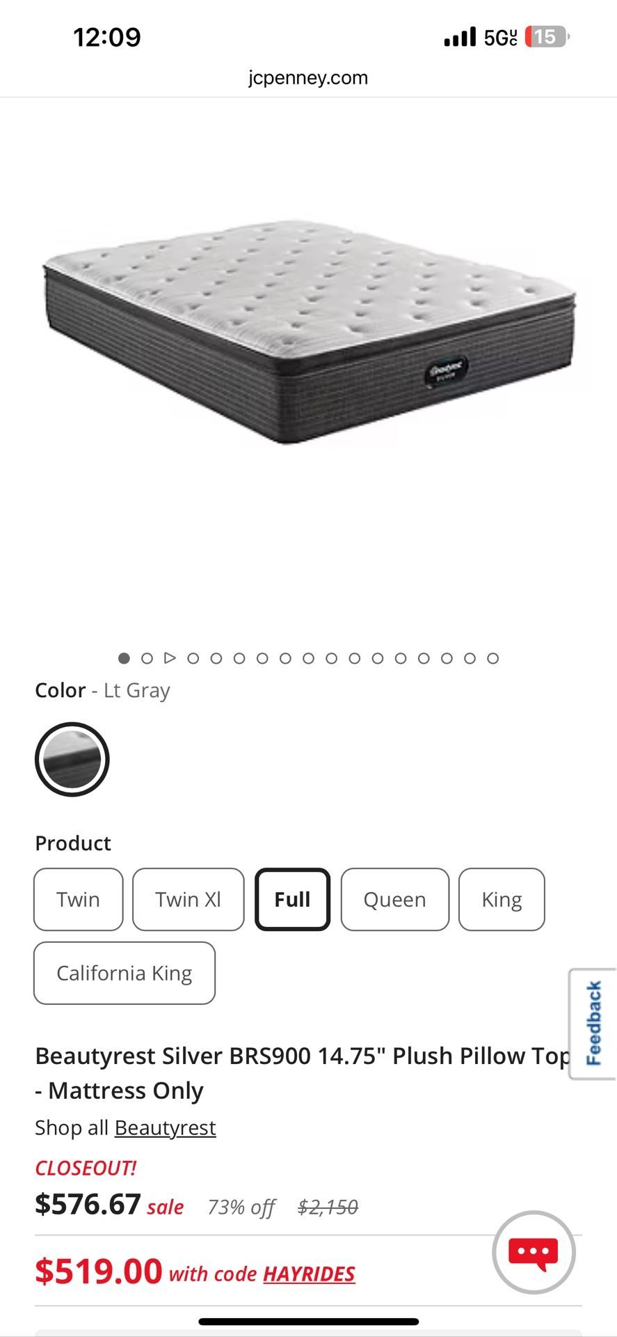 Full Size Pillow Top Mattress Very Comfortable