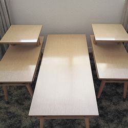 Vintage MCM Blonde Formica Coffee Table And End Tables 
