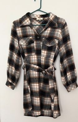 Women's Entro Plaid Long-Sleeve Mini Shirt Dress