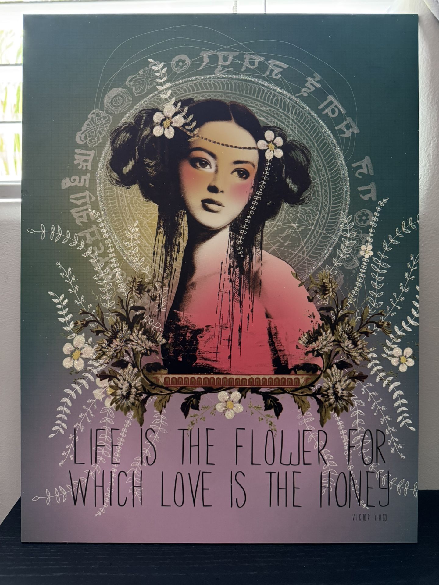 PAPAYA! "Honey Love" 2011 Anahata Joy Katkin Artboard Wall Hanging Floral Glitter