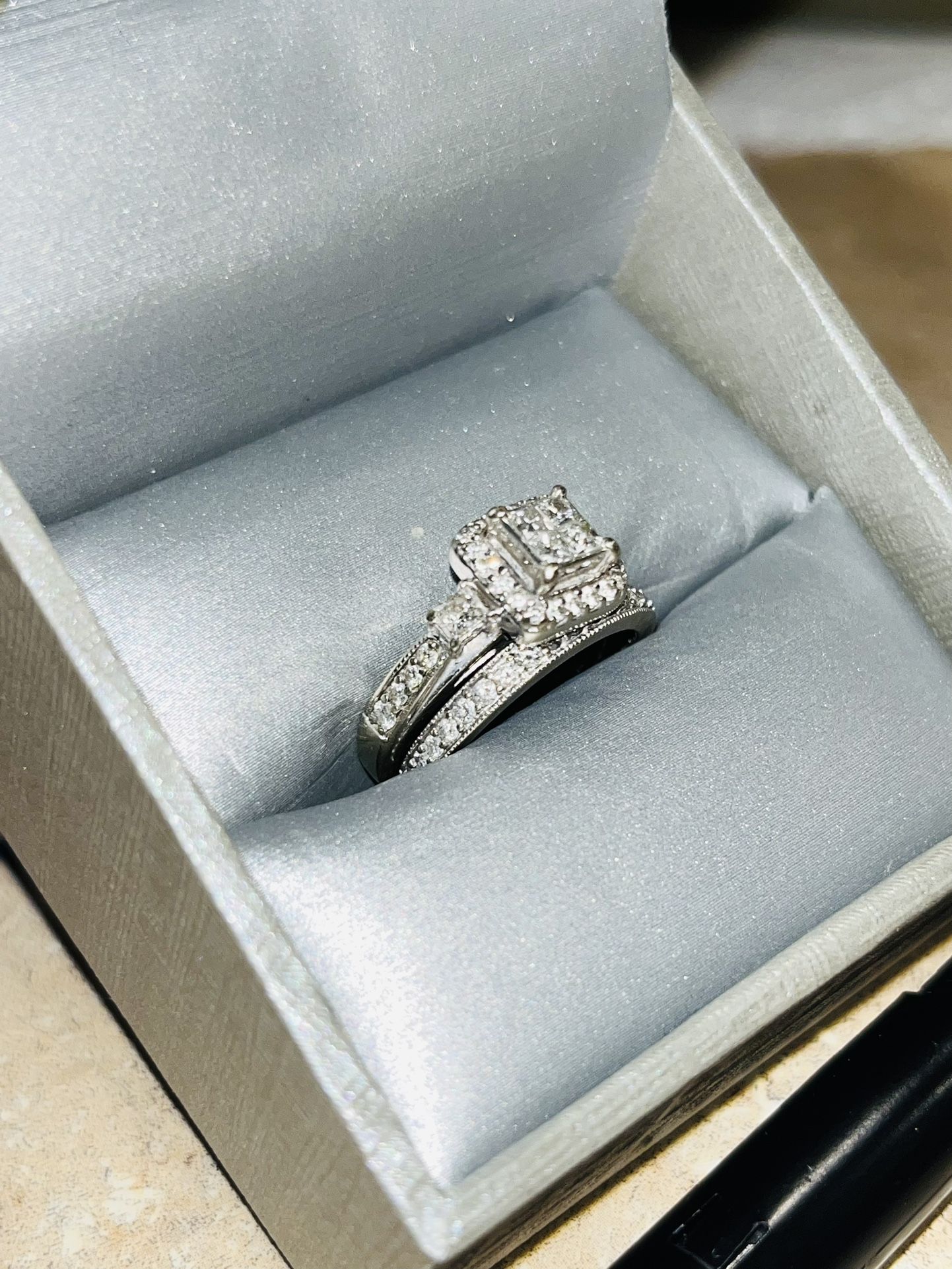 White Gold Engagement Ring/Wedding Set