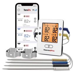 ThermoPro Bluetooth Meat Thermometer w/ 4 Probes, Rechargeable w/ Alarm for BBQ TP25