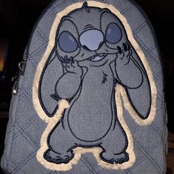 Brand New! Loungefly Disney Lilo & Stitch Denim Patchwork Mini Backpack