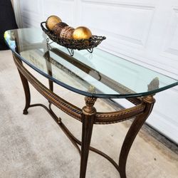 Beautiful Vintage Style Glass Top Wood Table.
