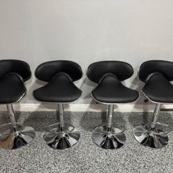 Set Of 4 Modern Swivel Adjustable Black Leather Bar Stools