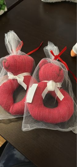 Red Knit Teddy Bears in Organza Bags – Set of 2