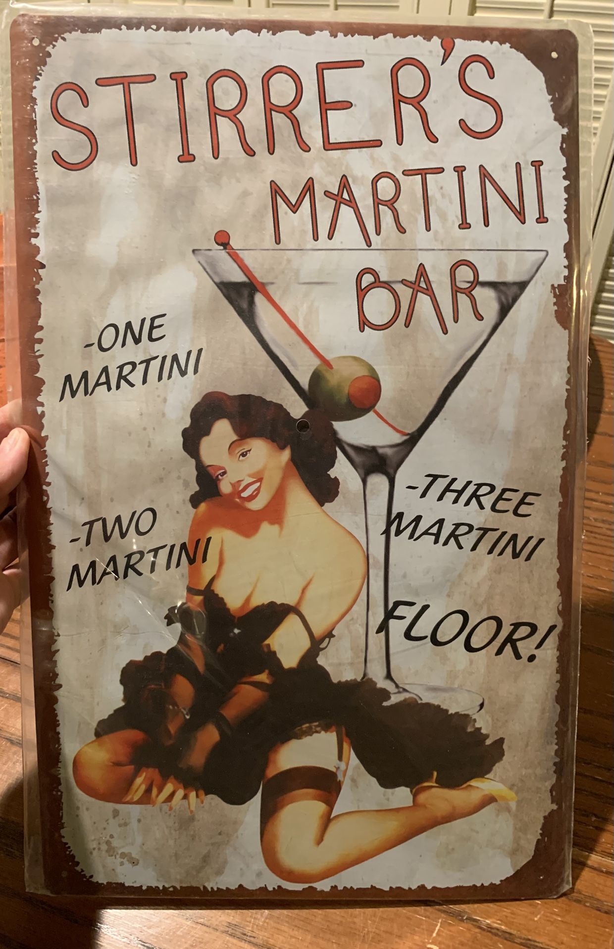 Tin Metal Stirrer’s Martini Bar Sign, 10”w X 16”h