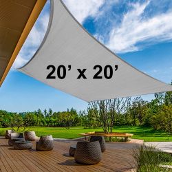 $65 (New) Square 20x20’ XXL sun shade sail outdoor top cover 95% uv block 185gsm, include ropes