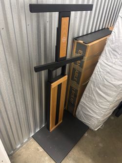 FITUEYES TV Floor Stand with Wood Accents