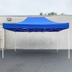$145 (New) Heavy-duty 10x15 ft outdoor ez pop up canopy party tent instant shades w/ carry bag (white, blue)