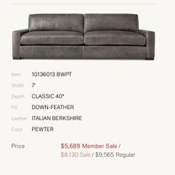 Restoration Hardware Leather Couch