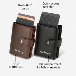 Baellerry RFID Credit Card Wallet - Brown & Black, New, Slim Bifold 