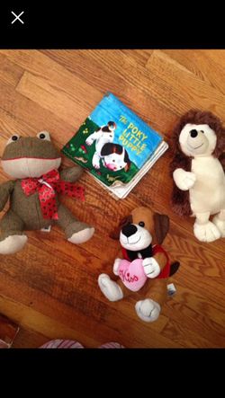 Collection of stuffed animals for children or dog toys