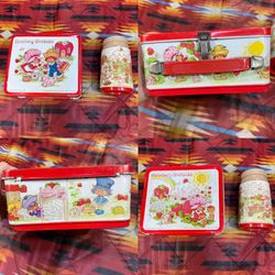 Strawberry Shortcake Tin Metal Lunchbox Vintage 1980 Aladdin With Thermos No Lid