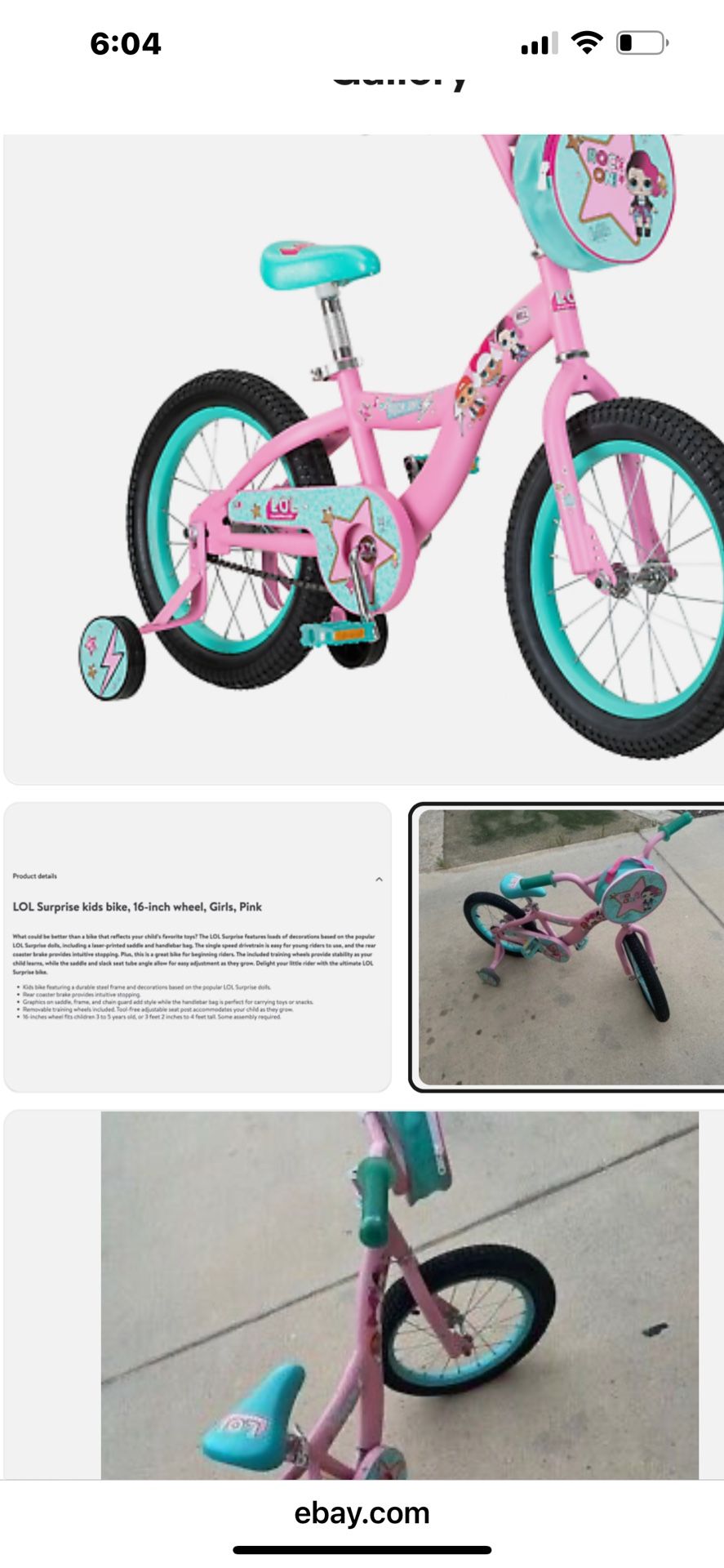 lol suprise 16 inch bike with training wheels
