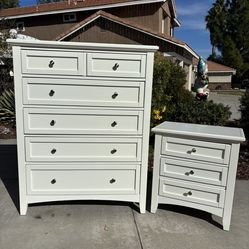 White Bassett Solid Wood Dresser Chest of Drawers and Nightstand Furniture Set Originally $2,000