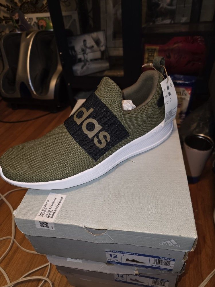 Brand New Adidas Lite Racer Adapt 4.0 Cloudfoam Men's Slip-On Shoes Sneakers/Olive Size 12