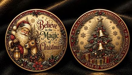 🎄 2D Christmas Commemorative Coin – Santa & Reindeer 🎅🦌