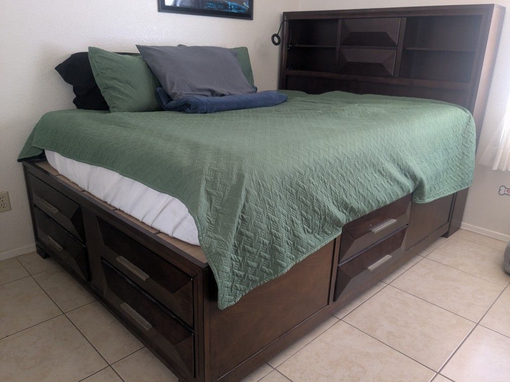Mahogany Wood Bedframe with Storage